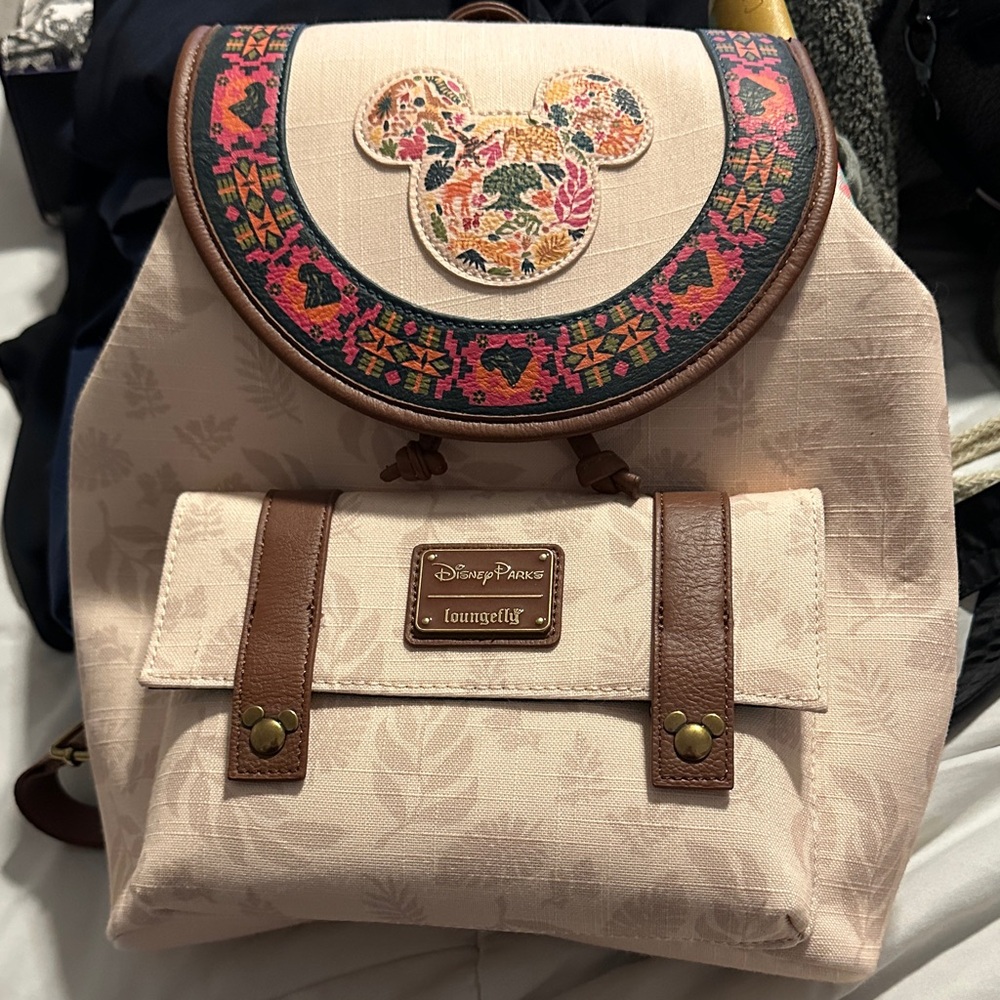 Loungefly Disney Parks Animal Kingdom Floral Cream and Brown Backpack